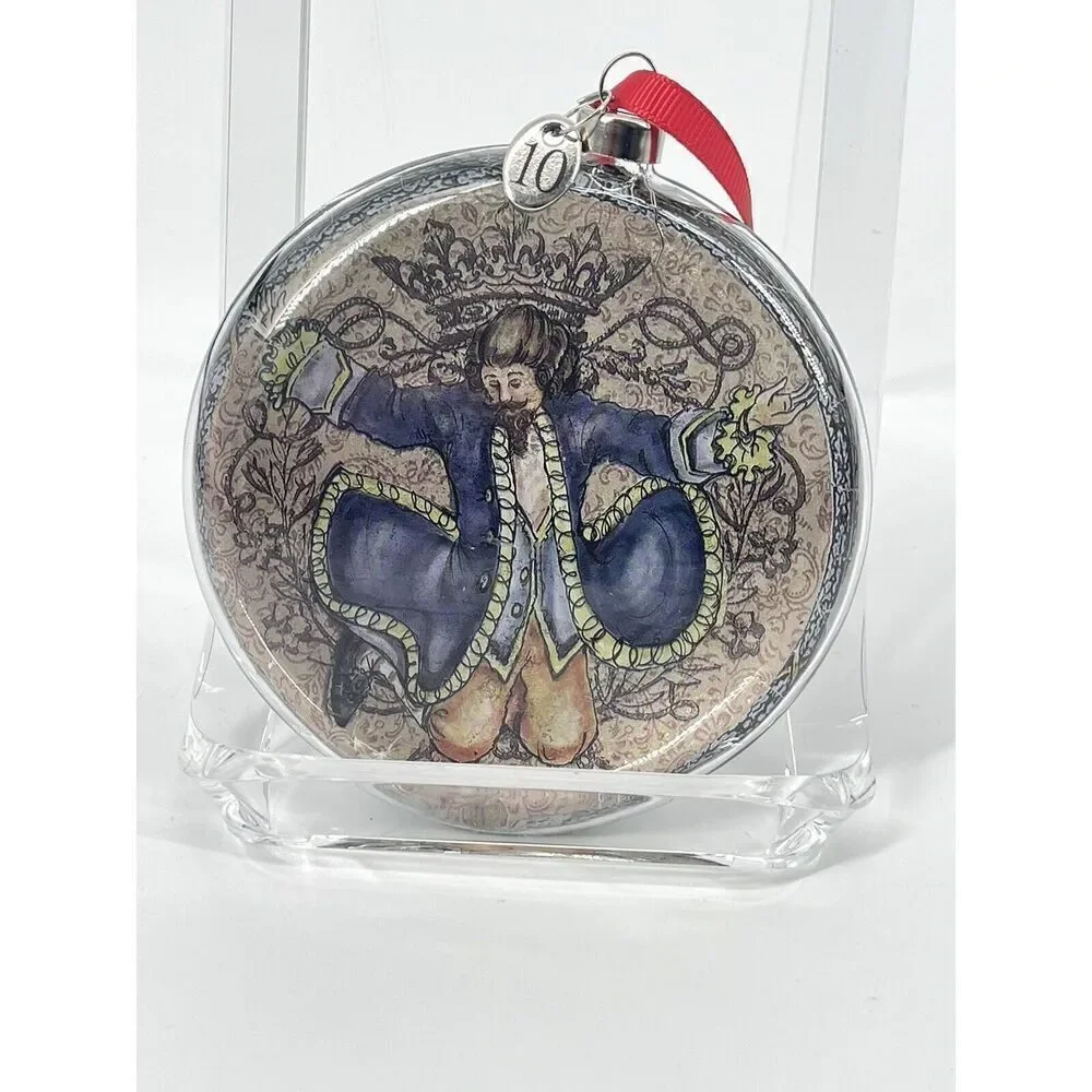 Pottery Barn 12 Days of Christmas Glass Ornament Day 10 Lords A-leaping Round